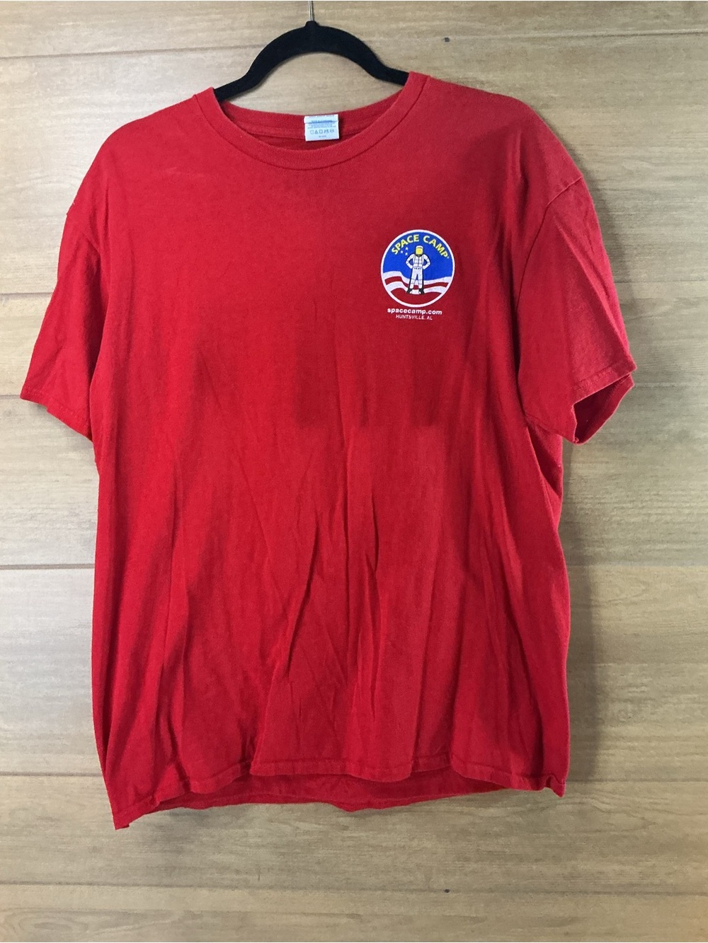 Vintage Space Camp Huntsville AL Graphic T Shirt Red Astronaut Logo Tee Size L